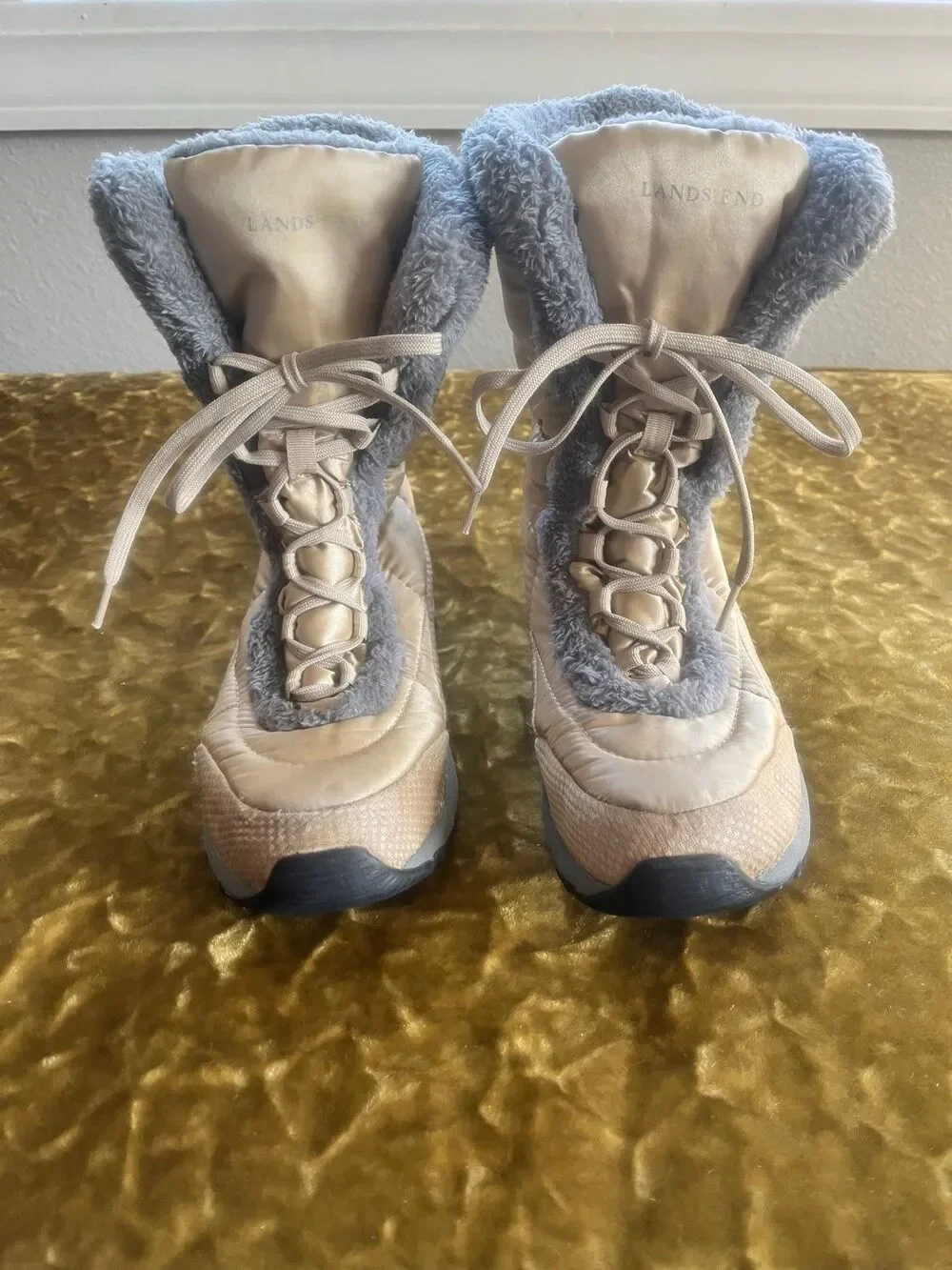LANDS` END WOMEN`S BOOTS 8B GRAY GOLDEN